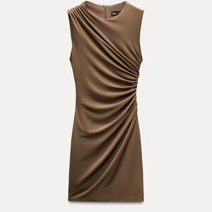 NWT Zara Tan Draped Mini Dress